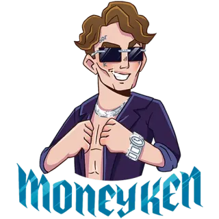 😎 moneyken homme, rappeur, lunettes de soleil, bijoux, Moneyken, cool, stylé, dessin animé telegram sticker