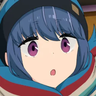 😧 Rin Shima Yuru Camp Anime, Desenho animado, Retrato, Fofo, Mulher, Camping, Personagem telegram sticker