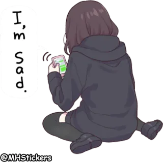 😔 I'm sad. грустный, аниме, девушка, подросток, мультфильм, персонаж telegram sticker