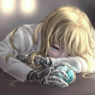 🙁 anime, android, girl, robot, sad, cyborg telegram sticker
