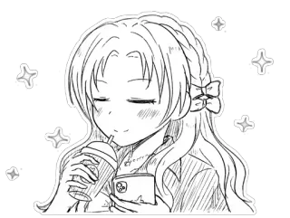 😌 Anime, Garota, Bebida, Telefone, Brilhos, Fofo whatsapp sticker