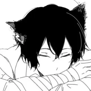 😺 cat ears, anime, manga, sleepy, neko, monochrome telegram sticker
