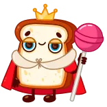 👑 Toast, Roi, Couronne, Sucette, Dessin animé, Nourriture, Mignon, Personnage whatsapp sticker
