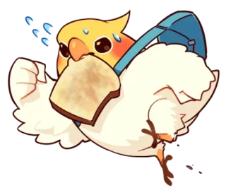 😨 oiseau, animal, pain, dessin animé, mignon, nourriture, chibi, course whatsapp sticker
