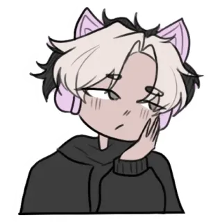 ⚪️ kocie uszy, anime, chłopak, bluza z kapturem, słodki, chibi, słuchawki, manga telegram sticker
