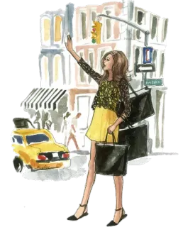 🚕 femme, shopping, ville, mode, taxi, sacs, urbain telegram sticker