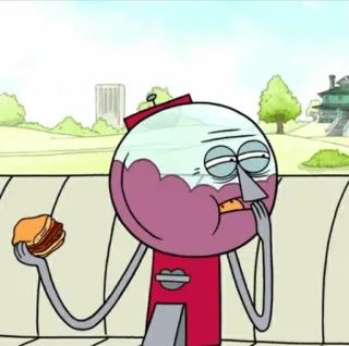 👾 Benson Regular Show cartoon, eating, sandwich, gumball machine, regular show, benson, character whatsapp sticker