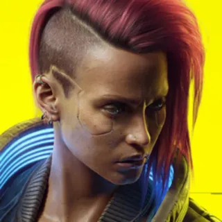 😁 V Cyberpunk 2077 cyberpunk, video game, cyberware, character, pink hair telegram sticker
