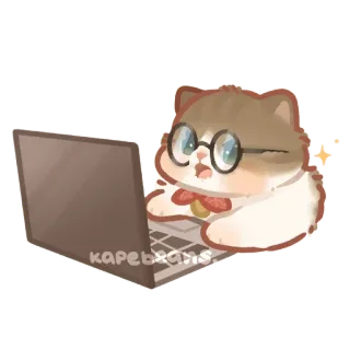 ✨ kapebeans kucing, laptop, kacamata, imut, kartun, binatang, kawaii whatsapp sticker