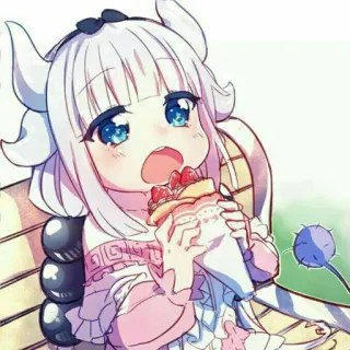 🍓 Kanna Kamui Miss Kobayashi's Dragon Maid anime, kanna, kawaii, cute, dragon, girl, dessert whatsapp sticker