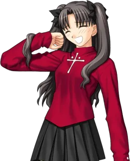 😂 Rin Tohsaka Fate/stay night anime, chica, sonriendo, linda, pelo largo, uniforme escolar whatsapp sticker