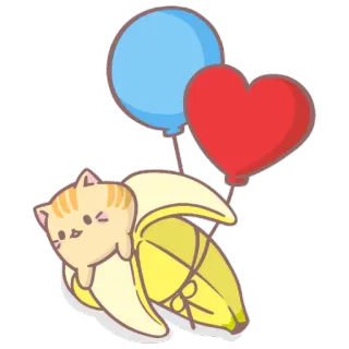 🎈 mèo, chuối, bong bóng, dễ thương, nhãn dán, trái tim telegram sticker