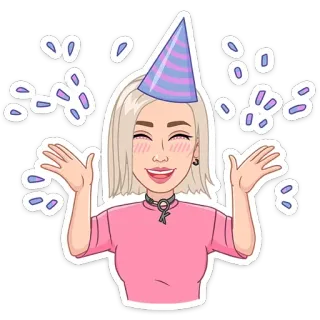 🥳 celebração, festa, confete, aniversário, mulher, desenho animado whatsapp sticker