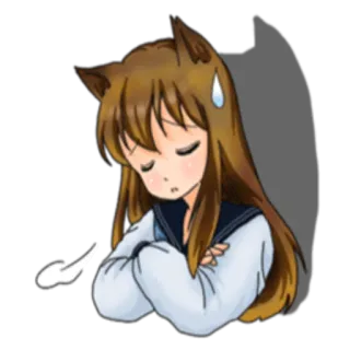 😓 dziewczyna anime, kocie uszy, zawstydzona, mundurek szkolny, kreskówka, smutna, kawaii telegram sticker
