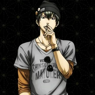 🚬 VIC SHINSEGU MAYULER ONI Курение, Аниме, Персонаж, Шляпа, Сигарета, Японский telegram sticker