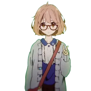 ✌ Mirai Kuriyama Beyond the Boundary anime, girl, cute, glasses, peace sign whatsapp sticker