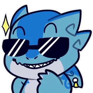 😎 Cartoon, Figur, Sonnenbrille, Cool, Drache, Lächelnd, Fröhlich, Blau whatsapp sticker