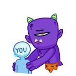 😳 YOU mostro, cartone animato, viola, personaggio, corna, amichevole, carino telegram sticker