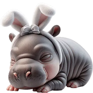 😴 ippopotamo, animale, pasqua, orecchie da coniglio, carino, assonnato telegram sticker