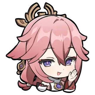 😏 Yae Miko Genshin Impact animé, jeu vidéo, Genshin Impact, Yae Miko, chibi, renard, cheveux roses whatsapp sticker