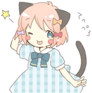 😜 てへぺろ Anime, Kawaii, Catgirl, Fofo, Brilho, Cabelo rosa, Piscadela, Rubor, Desenho animado telegram sticker