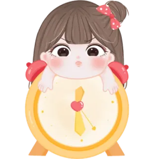 🍓 女孩, 时钟, 卡通, 可爱, 闹钟, 插图 telegram sticker