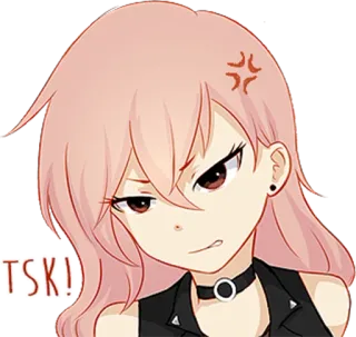 😠 TSKI! ragazza anime, arrabbiata, capelli rosa, infastidita, cartone animato whatsapp sticker