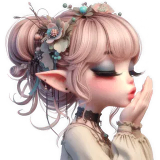 😘 elf, girl, anime, fantasy, kiss, cute, floral, pastel, digital art, fantasy character telegram sticker