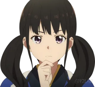 🤔 Anime, Menina, Rabo de cavalo, Séria, Pensativa telegram sticker