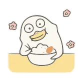 🍚 pato, comiendo, comida, animal, lindo, dibujos animados whatsapp sticker