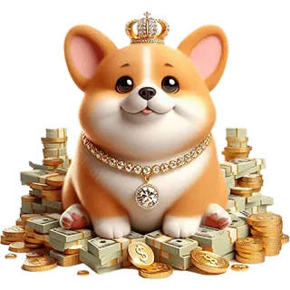 🤑 corgi, cachorro, coroa, dinheiro, riqueza, rei, fofo, ouro telegram sticker