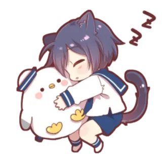 🍓 zzz gato, sonolento, anime, garota gato, kawaii, fofo telegram sticker