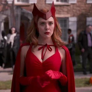 😶 Wanda Maximoff WandaVision Ванда Максимофф, Алая Ведьма, Marvel, Супергерой, Красный костюм, Женщина, Элизабет Олсен, ВандаВижн whatsapp sticker