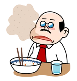 🍲 Dessin animé, Homme, Manger, Bol, Baguettes, Lunettes, Bureau telegram sticker