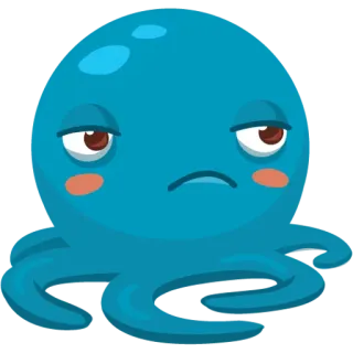 😒 문어, 만화, 파란색, 슬픈, 귀여운 telegram sticker