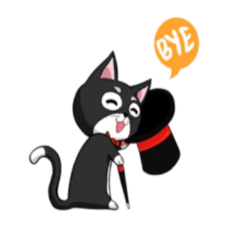 ✋ BYE gato, magia, adeus, tchau, chapéu, desenho animado telegram sticker