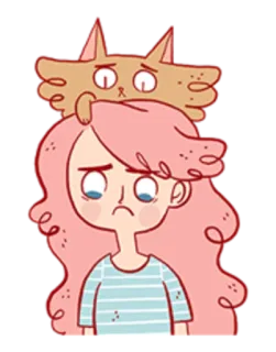 😞 кот, девушка, грустный, розовые волосы, милый, мультфильм, стикер telegram sticker