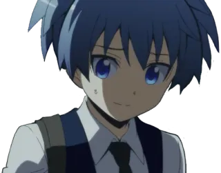 😔 Nagisa Shiota Assassination Classroom Anime, Manga, capelli blu, uniforme scolastica, studente telegram sticker