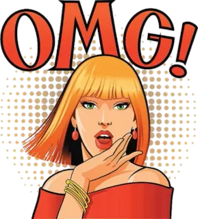 😱 OMG! OMG, femme, choc, surprise, expression, rétro, pop art telegram sticker