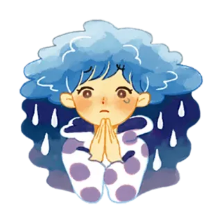 😢 traurig, Mädchen, Regen, süß, Wolke, deprimiert telegram sticker