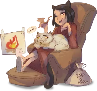 🧐 sniff gato, chimenea, fumar, silla, relajante, anime whatsapp sticker