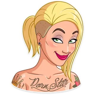 😏 Porn Star Tatuaggio, Bionda, Donna, Illustrazione, Pin-up, Sexy telegram sticker