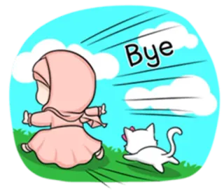 🏃 Bye Kreskówka, Dziewczyna, Hidżab, Kot, Wychodzi, Pa telegram sticker