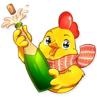 🍾 ไก่, แชมเปญ, เฉลิมฉลอง, ดื่ม, ปาร์ตี้, แอลกอฮอล์, สติกเกอร์ telegram sticker