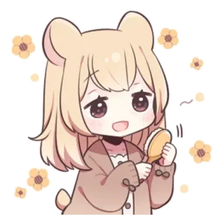 💕 Anime, Chibi, Carino, Ragazza, Orso, Specchio telegram sticker