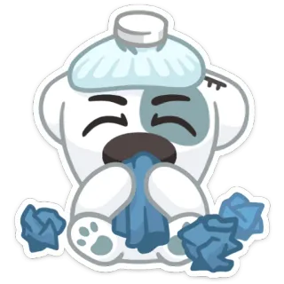 🤧 enfermo, malo, resfriado, gripe, perro, pañuelo, bolsa de hielo telegram sticker