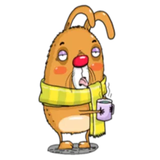 🤒 Cartone animato, Animale, Esausto, Sciarpa, Tazza, Assonnato whatsapp sticker