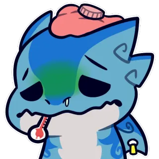 😷 krank, ill, thermometer, cartoon, monster, blau whatsapp sticker