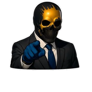 👀 ชี้, หัวกะโหลก, สูท, ความรุนแรง, อาวุธ, นักฆ่า telegram sticker