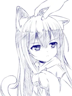🤨 Anime, Gadis kucing, Kawaii, Sketsa, Gambar, Manga telegram sticker